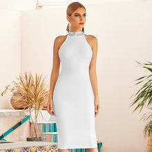 Robe de soirée moulante blanche sexy ADYCE, sans manches, ajourée, dos nu, bandage - MH8001